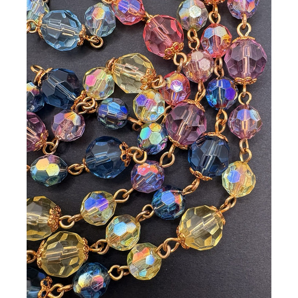 Vintage Joan Rivers Necklace Aurora Borealis Acrylic Crystal Beaded Gold Tone - Picture 2 of 7